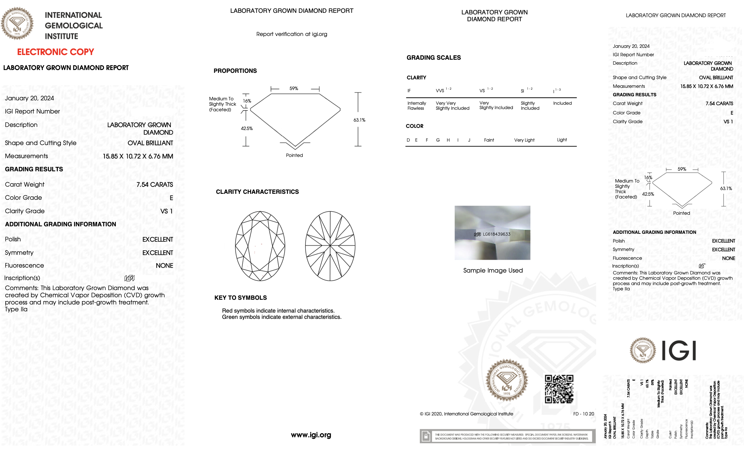 Oval Cut 7.54 Carat Diamond E Colour VS1 Clarity EX EX - IGI - Image 6 of 6