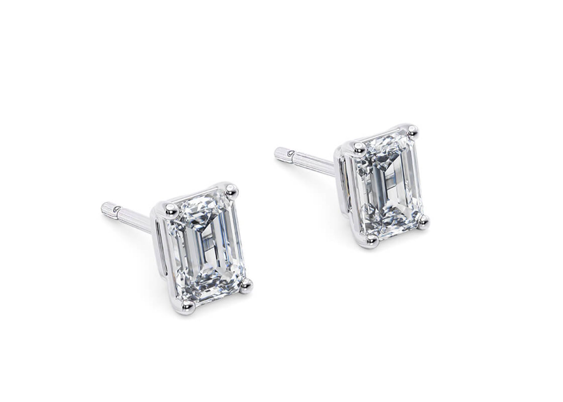 Emerald Cut 2.00 Carat Diamond Earrings Set in Platinum D Colour - VS2 Clarity - GIA - Bild 2 aus 3