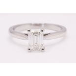 Emerald Cut Natural Diamond Platinum Ring 1.00 Carat D Colour VS1 Clarity EX EX - GIA