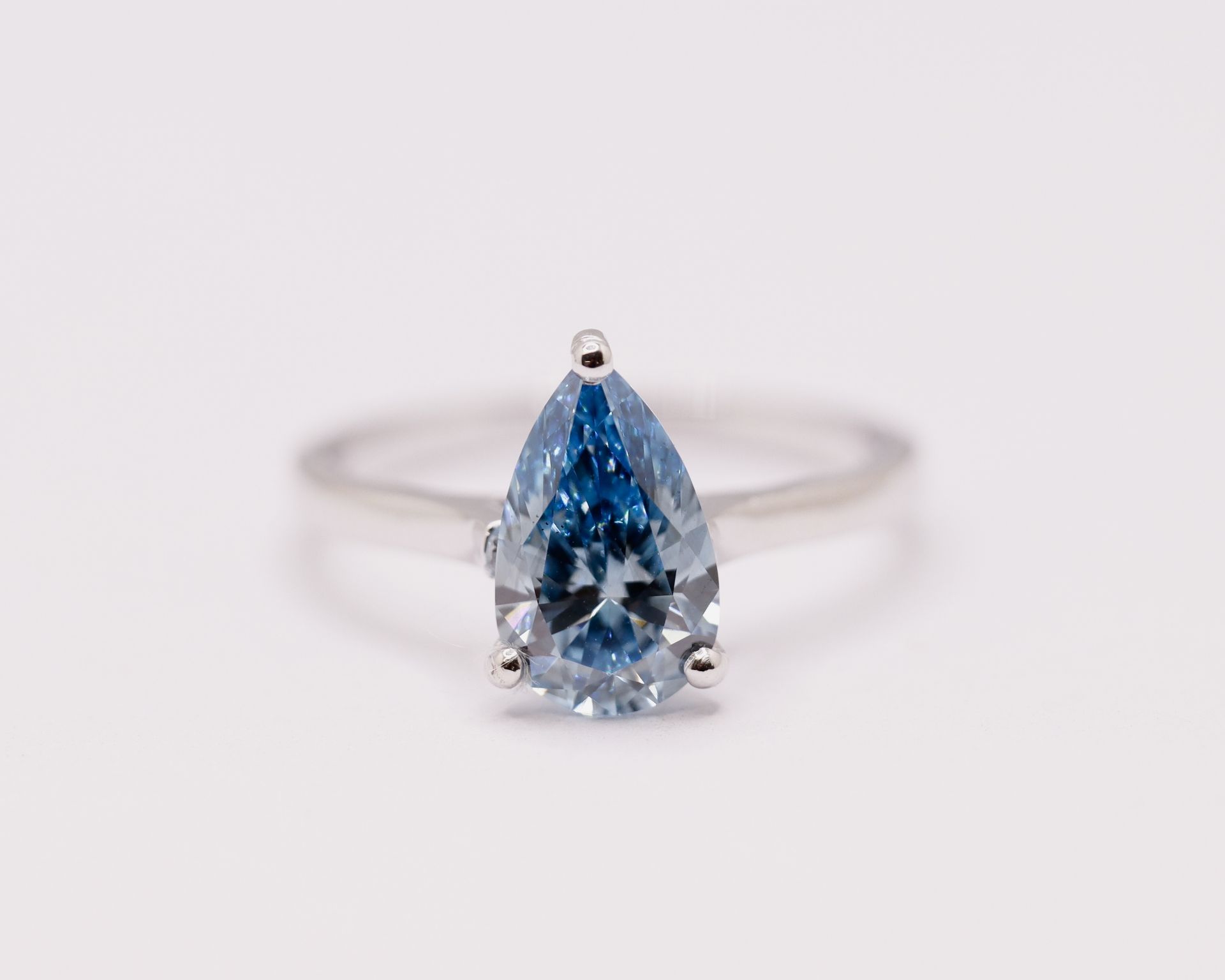 Fancy Blue Pear Cut 1.60 Carat Diamond 18Kt White Gold Ring - VS1