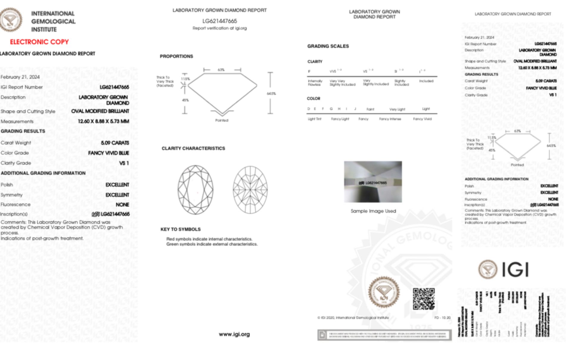 Oval Diamond 5.09 Carat Fancy Blue Colour VS1 Clarity EX EX - IGI - Image 9 of 9