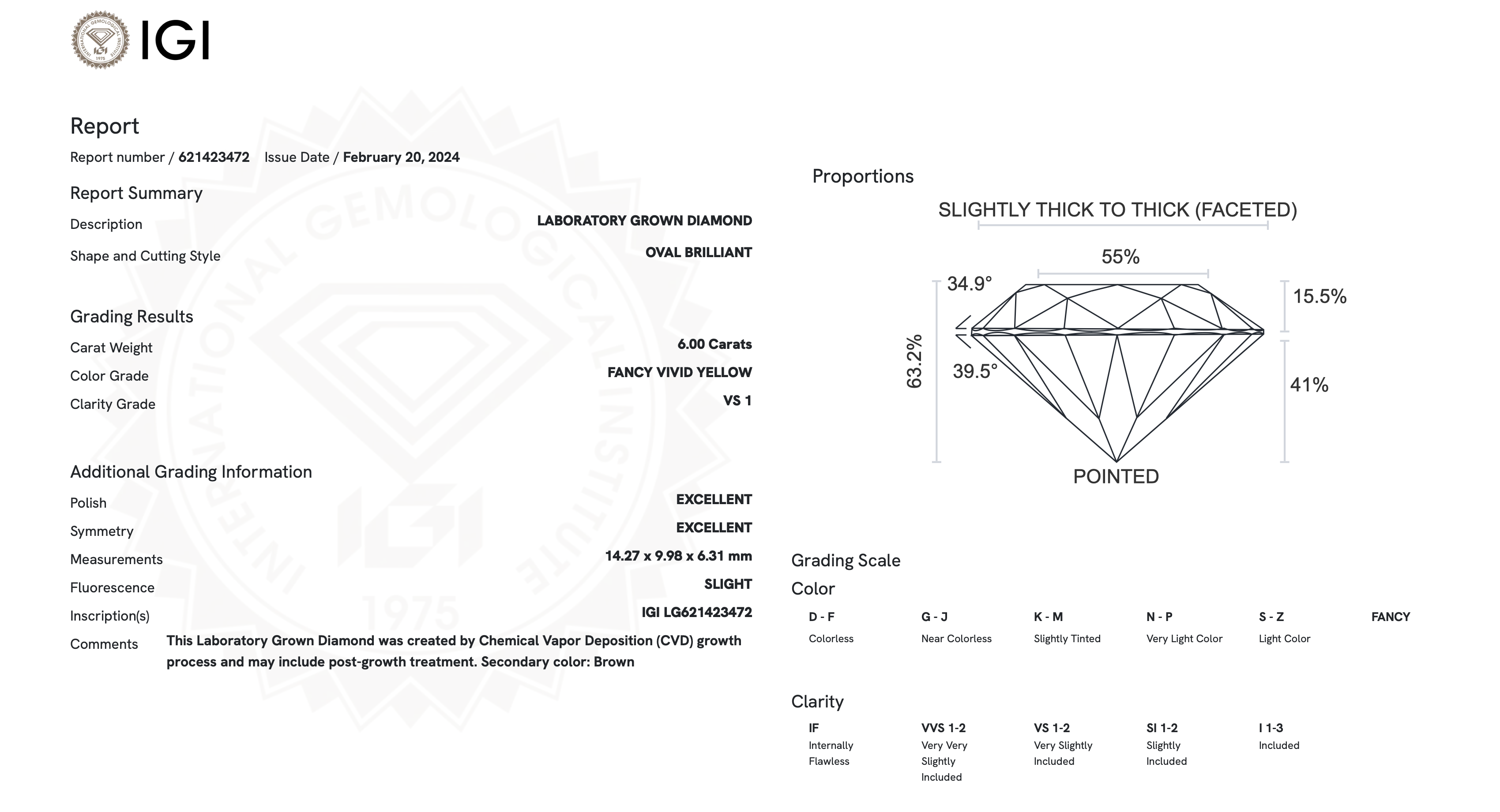 Oval Diamond 6.00 Carat Fancy Yellow Colour VS1 Clarity EX EX - IGI - Bild 9 aus 10