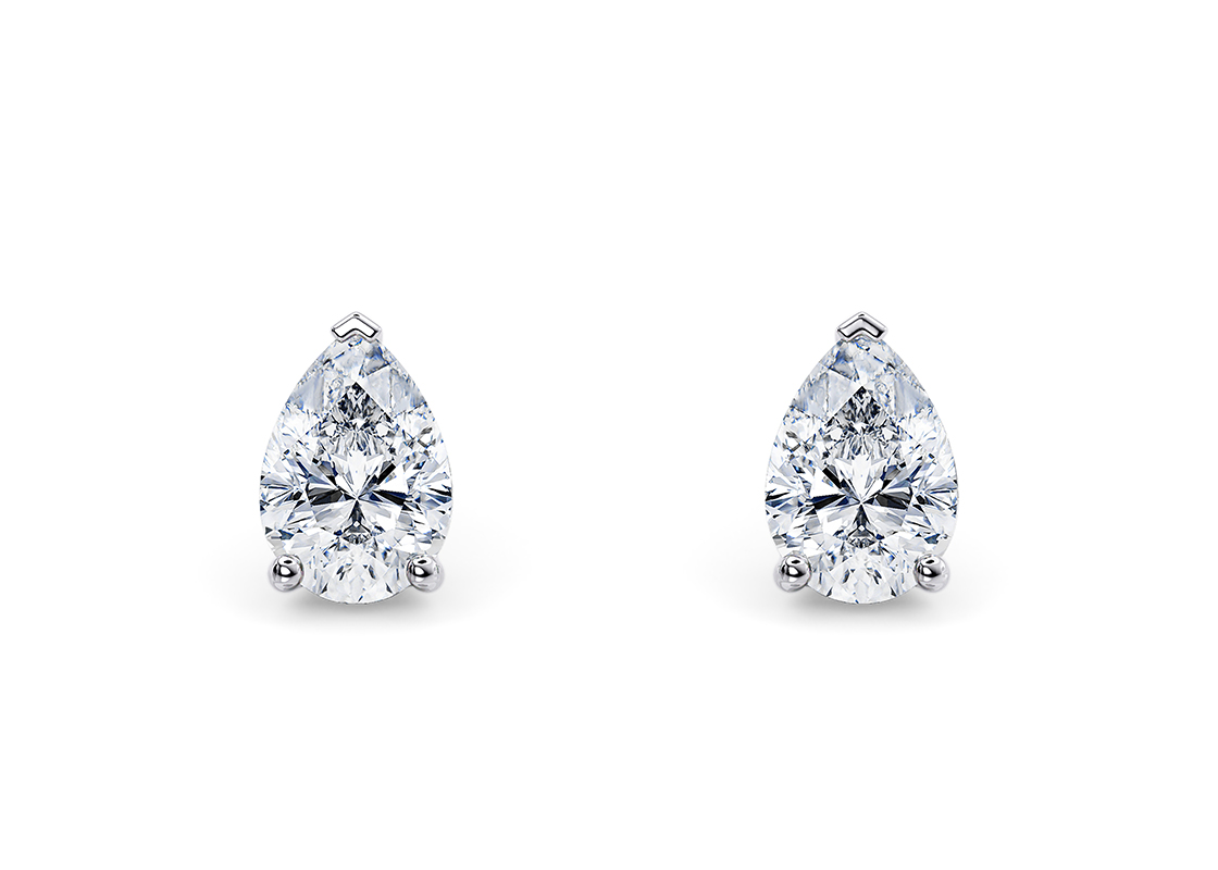 Pear Cut 2.00 Carat Natural Diamond Earrings 18kt White Gold - Colour G - SI Clarity- GIA