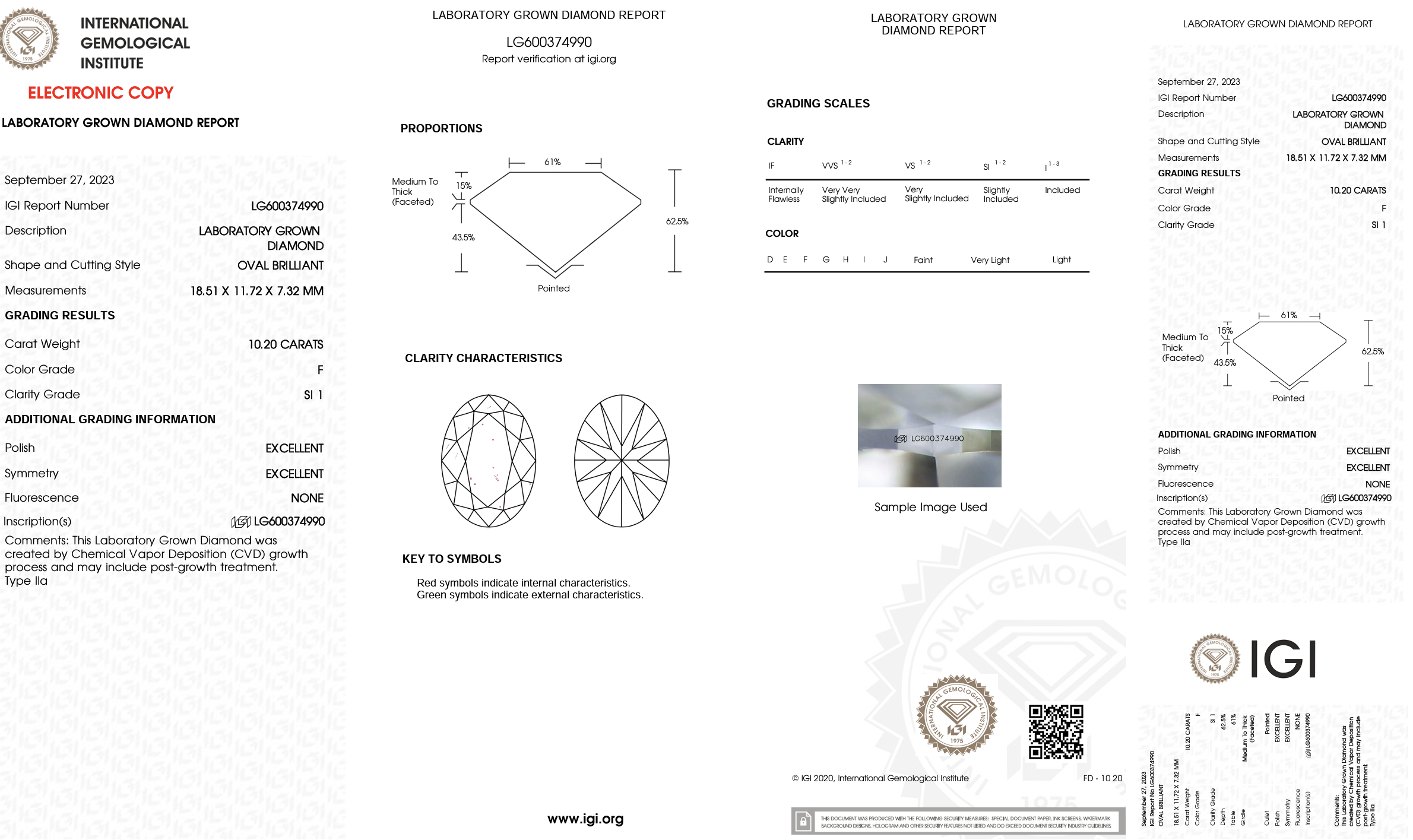 Oval Cut 10.20 Carat Diamond F Colour SI1 Clarity EX EX - IGI - Bild 7 aus 8