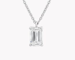 Emerald Cut Diamond 1.00 Carat D Colour VS1 Clarity - Necklace Pendant - 18kt White Gold