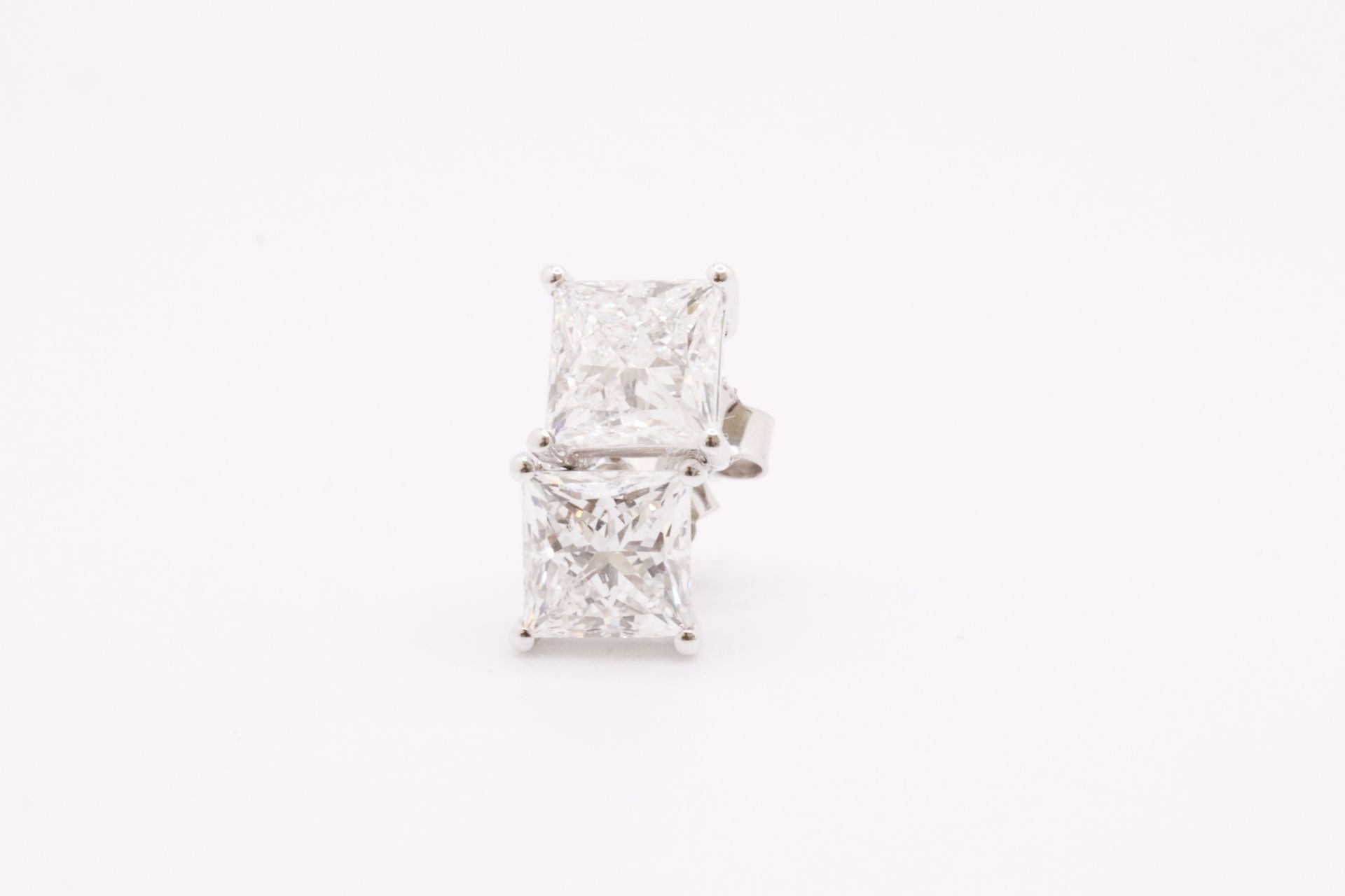 Princess Cut 2.40 Carat Natural Diamond Earrings 18kt White Gold - Colour D - SI Clarity- GIA - Bild 2 aus 7