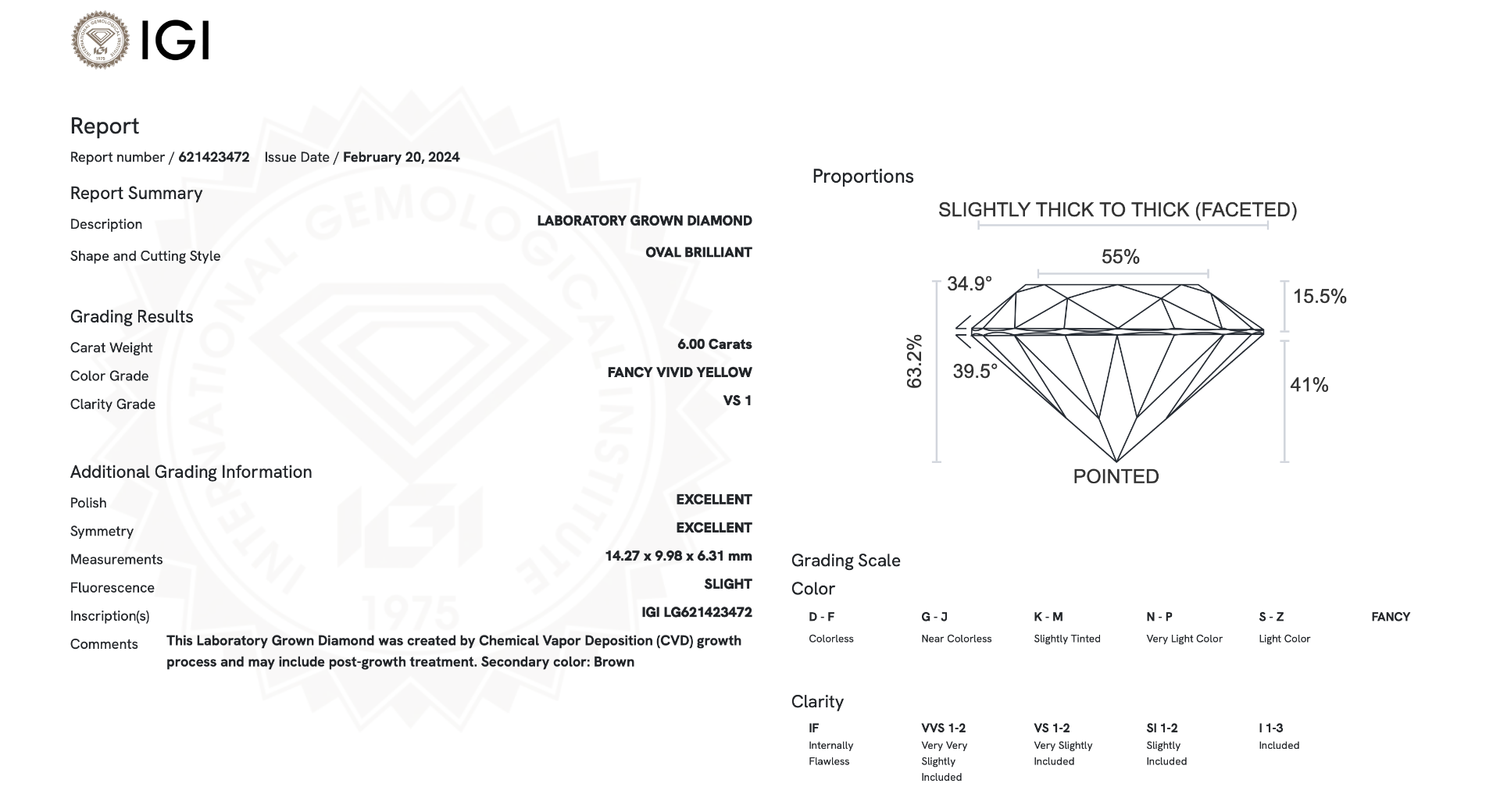 Oval Diamond 6.00 Carat Fancy Yellow Colour VS1 Clarity EX EX - IGI - Bild 9 aus 9