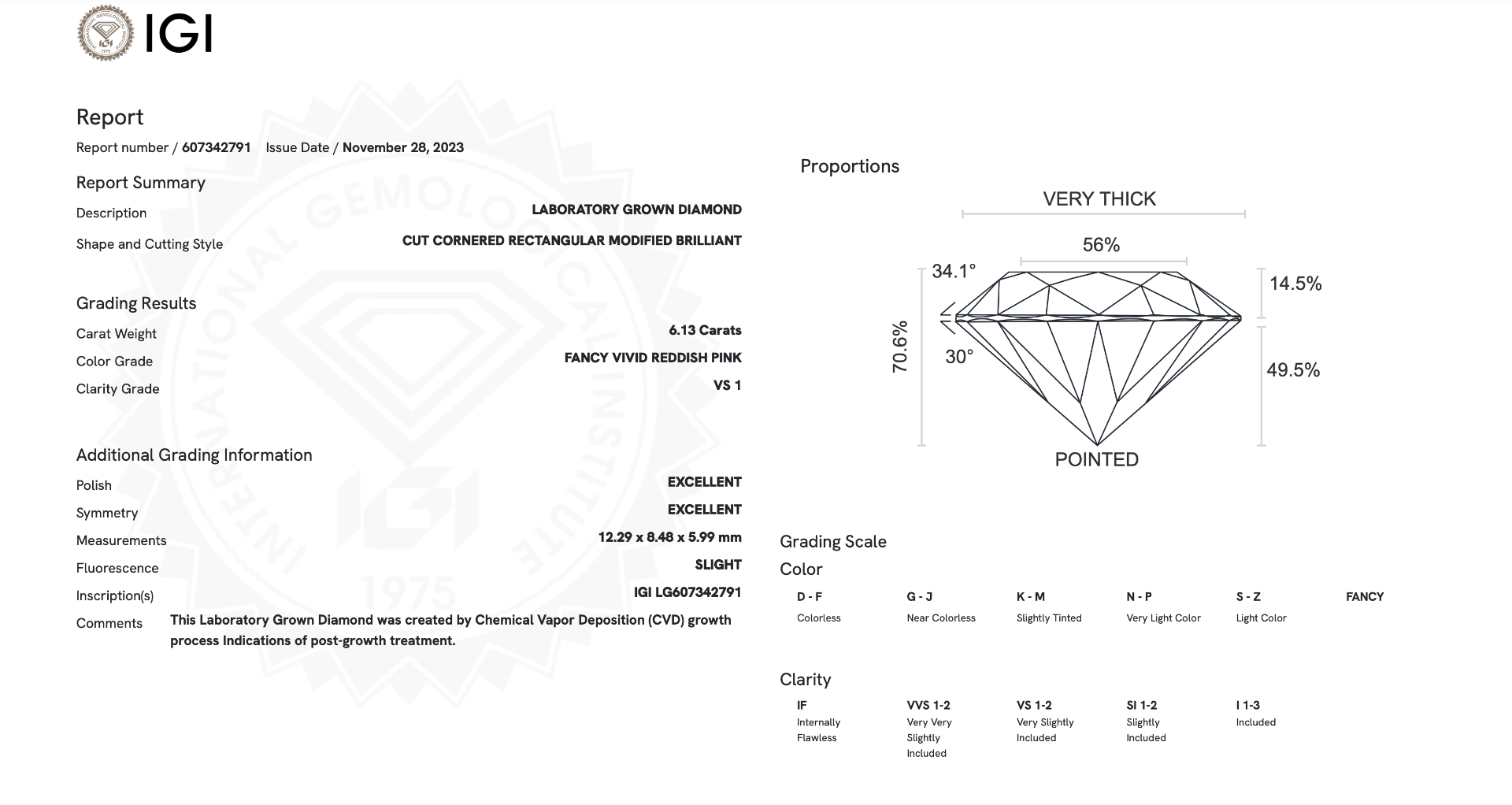 ** ON SALE ** Radient Cut 6.13 Carat Diamond Fancy Red .Pink Colour VS1 Clarity EX EX - IGI ** RARE - Bild 8 aus 8