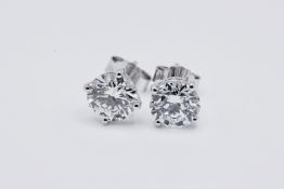 Round Brilliant Cut 1.50 Carat Diamond 18kt White Gold Earrings- E Colour VS Clarity IGI