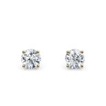 Round Brilliant Cut 3.00 Carat Diamond Earrings Set in 18kt Yellow Gold - E Colour VS Clarity - IGI