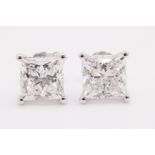 Princess Cut 4.00 Carat Diamond Earrings Set in 18kt White Gold - F Colour VS Clarity - IGI