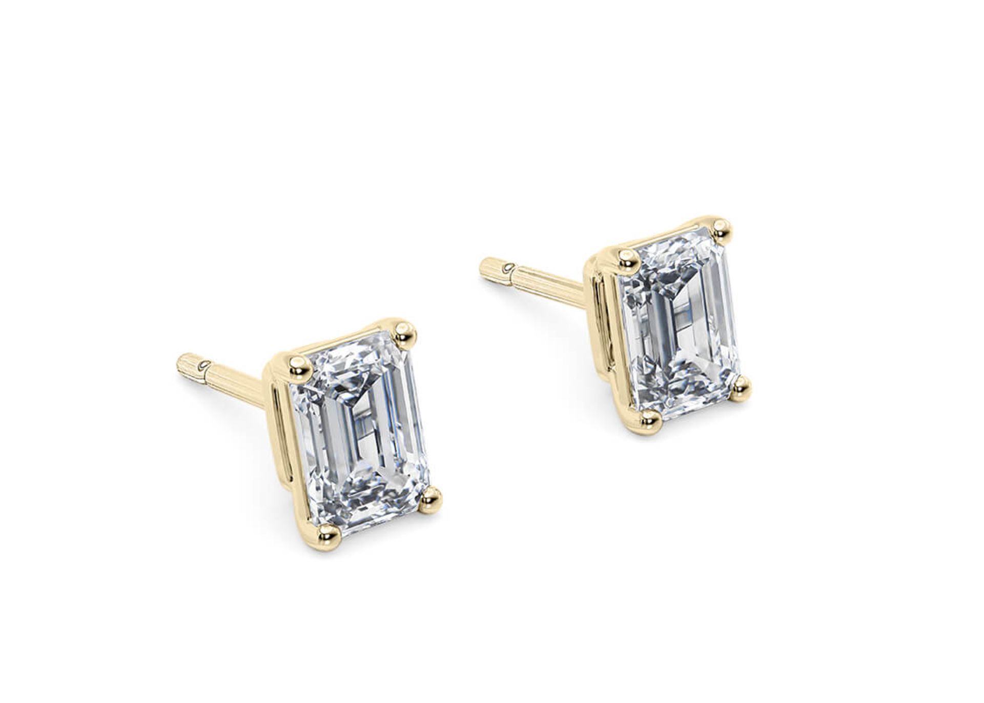 Emerald Cut 2.00 Carat Natural Diamond Earrings 18kt Yellow Gold - Colour E - VS Clarity- GIA - Image 2 of 3