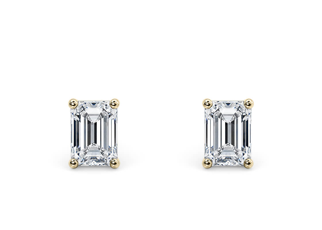 Emerald Cut 2.00 Carat Natural Diamond Earrings 18kt Yellow Gold - Colour E - VS Clarity- GIA