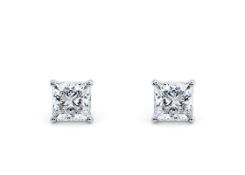 Princess Cut 1.00 Carat Diamond 18kt White Gold Earrings- D Colour VS Clarity IGI
