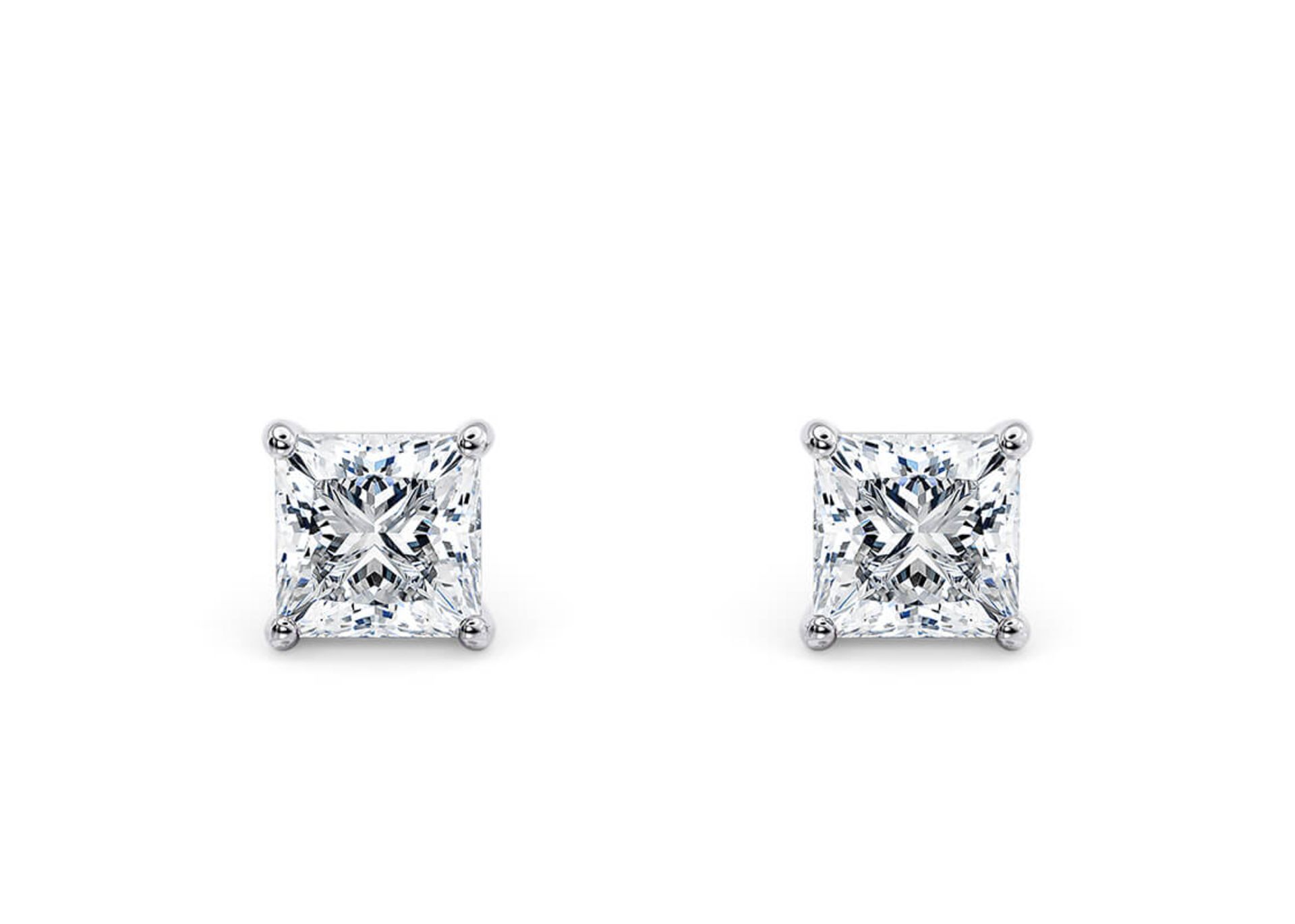 Princess Cut 1.00 Carat Diamond 18kt White Gold Earrings- D Colour VS Clarity IGI