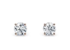 Round Brilliant Cut 2.00 Carat Diamond Earrings Set in 18kt Rose Gold - E Colour VVS Clarity - IGI