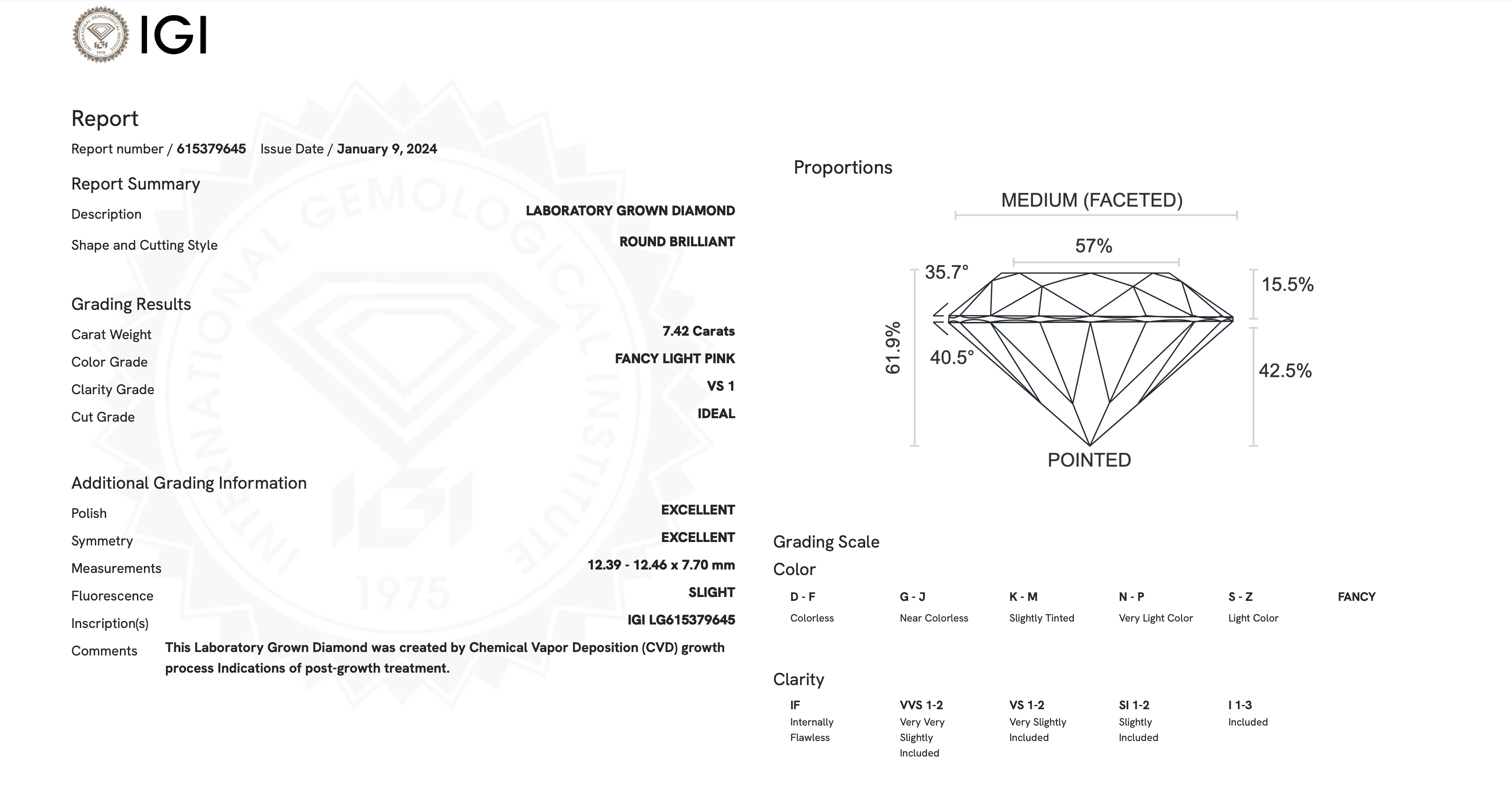 Round Brilliant Cut Diamond 7.42 Carat Fancy Pink Colour VS1 Clarity - IGI Certificate - Bild 7 aus 7