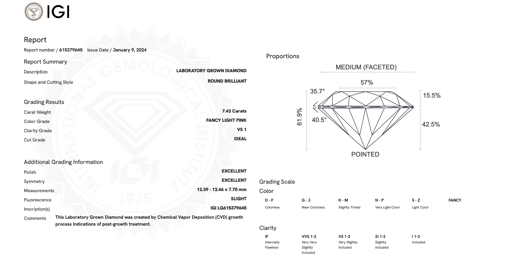 Round Brilliant Cut Diamond 7.42 Carat Fancy Pink Colour VS1 Clarity - IGI Certificate - Image 7 of 7