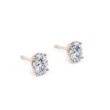 Oval Cut 3.00 Carat Natural Diamond Earrings Set in 18kt Rose Gold - F Colour SI Clarity - GIA