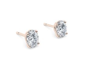 Oval Cut 3.00 Carat Natural Diamond Earrings Set in 18kt Rose Gold - F Colour SI Clarity - GIA