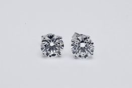 Round Brilliant Cut 5.00 Carat Diamond Earrings Set in 18kt White Gold - F Colour VVS Clarity - IGI