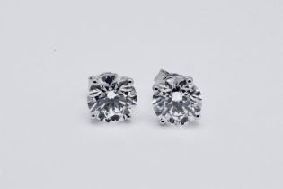 Round Brilliant Cut 5.00 Carat Diamond Earrings Set in 18kt White Gold - F Colour VVS Clarity - IGI