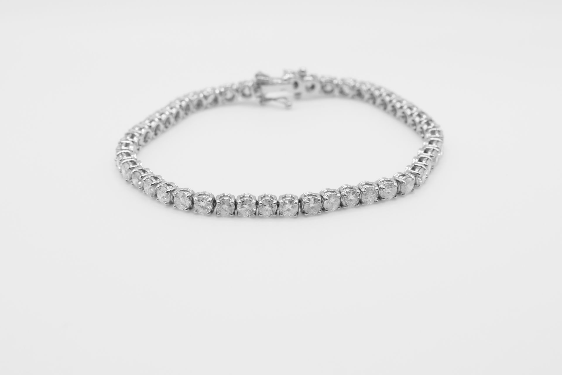 Round Brilliant Cut 10 Carat Natural Diamond Tennis Bracelet F/G Colour SI Clarity - 18Kt White Gold - Bild 3 aus 7