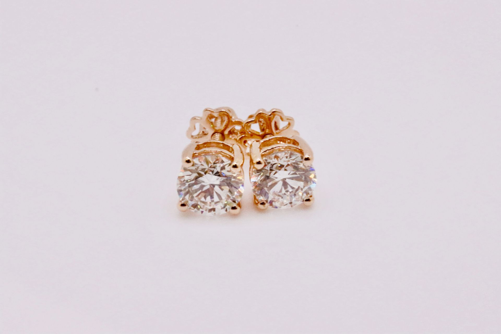 Round Brilliant Cut 4.00 Carat Diamond Earrings Set in 18kt Rose Gold - F Colour VS Clarity - GIA