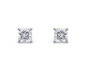 Princess Cut 1.00 Carat Diamond 18kt White Gold Earrings- D Colour VS Clarity IGI