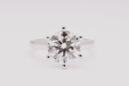 Round brilliant Cut Diamond Platinum Ring 5.00 Carat F Colour VS2 Clarity ID EX EX