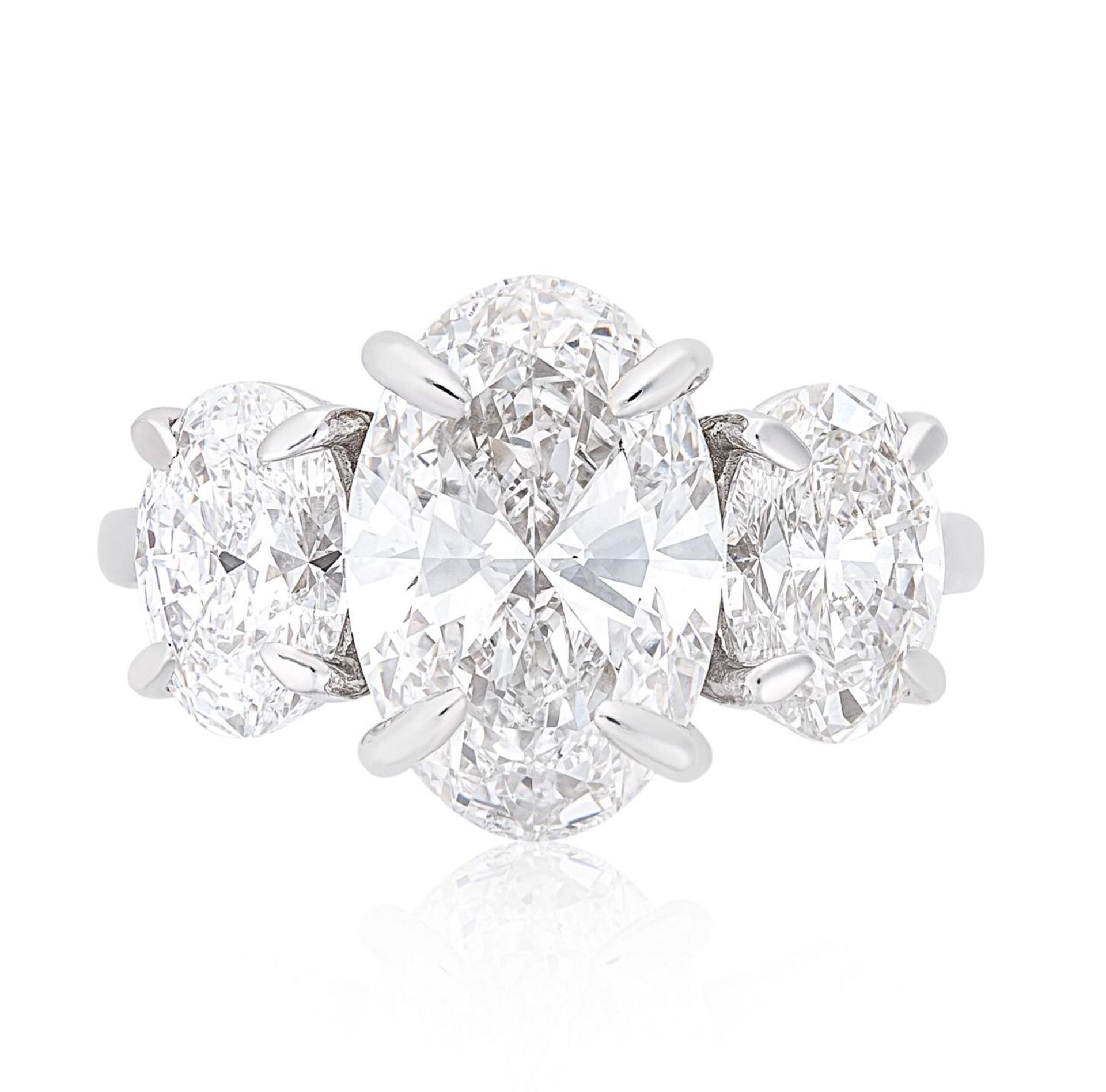 ** ON SALE ** Oval Brilliant Cut 5.07ct Trilogy Ring F Colour VS1 Clarity -Set 18KT White Gold - Image 3 of 5