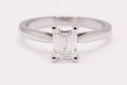 Emerald Cut Natural Diamond Platinum Ring 1.00 Carat D Colour VS1 Clarity EX EX - GIA