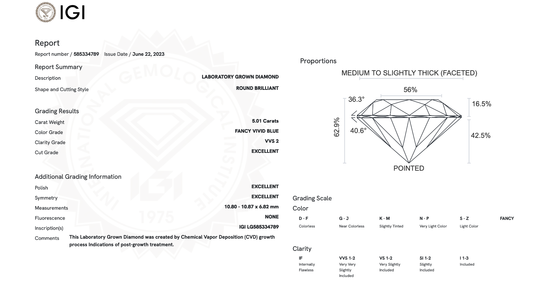 Round Brilliant Cut Diamond 5.01 Carat Fancy Blue Colour VVS2 Clarity - IGI Certificate - Image 8 of 9