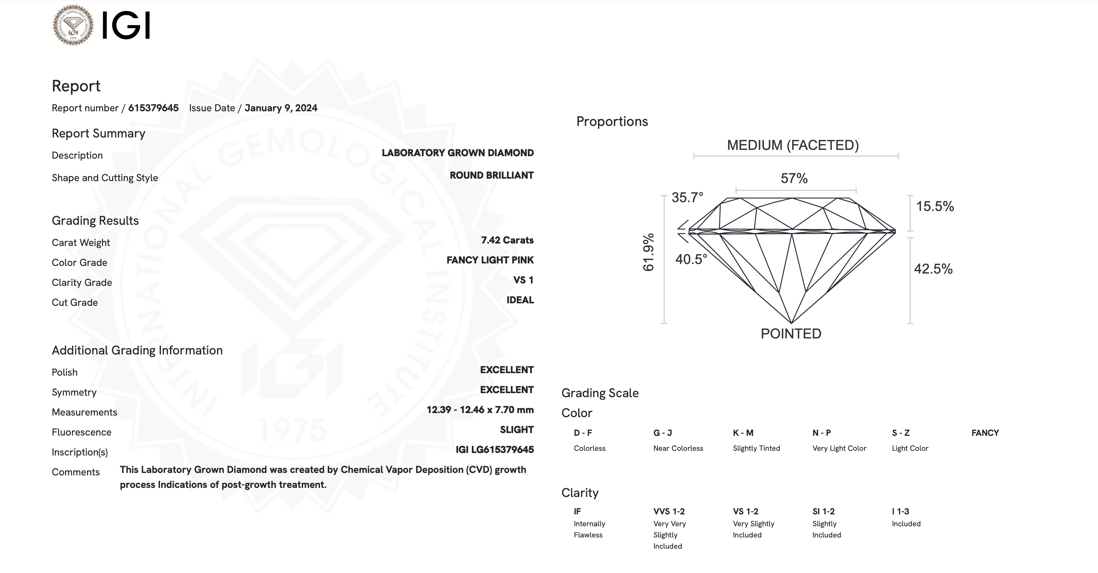 Round Brilliant Cut Diamond 7.42 Carat Fancy Pink Colour VS1 Clarity - IGI Certificate - Image 7 of 8