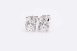 ** ON SALE ** Round Brilliant Cut 1.00 Carat Diamond 18kt White Gold Earrings- F Colour VS Clarity
