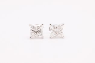 Princess Cut 6.00 Carat Diamond Earrings Set in 18kt White Gold - E Colour VS Clarity - IGI