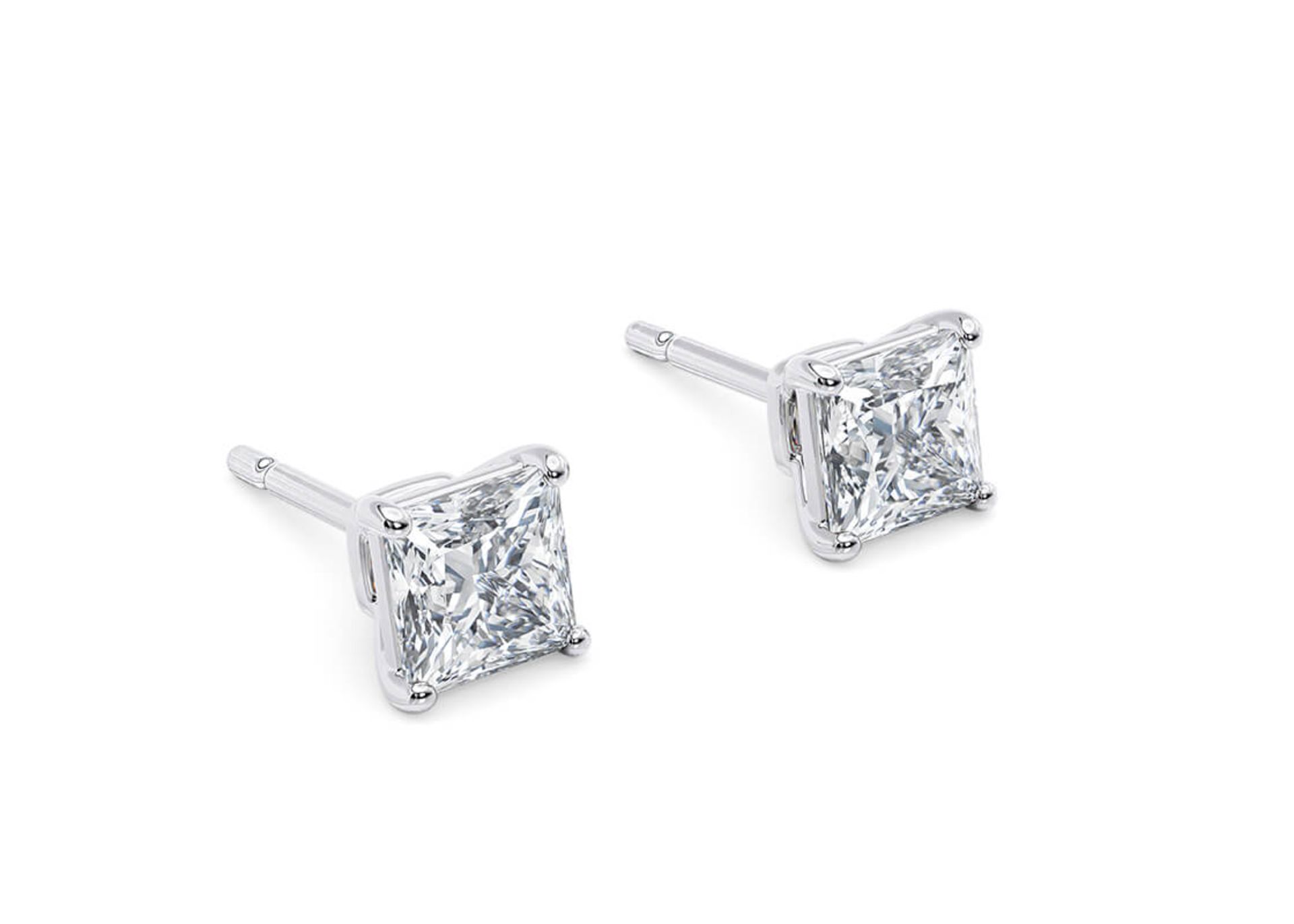 Princess Cut 2.00 Carat Diamond Earrings Set in 18kt White Gold - D Colour VVS1 Clarity - IGI - Bild 2 aus 2