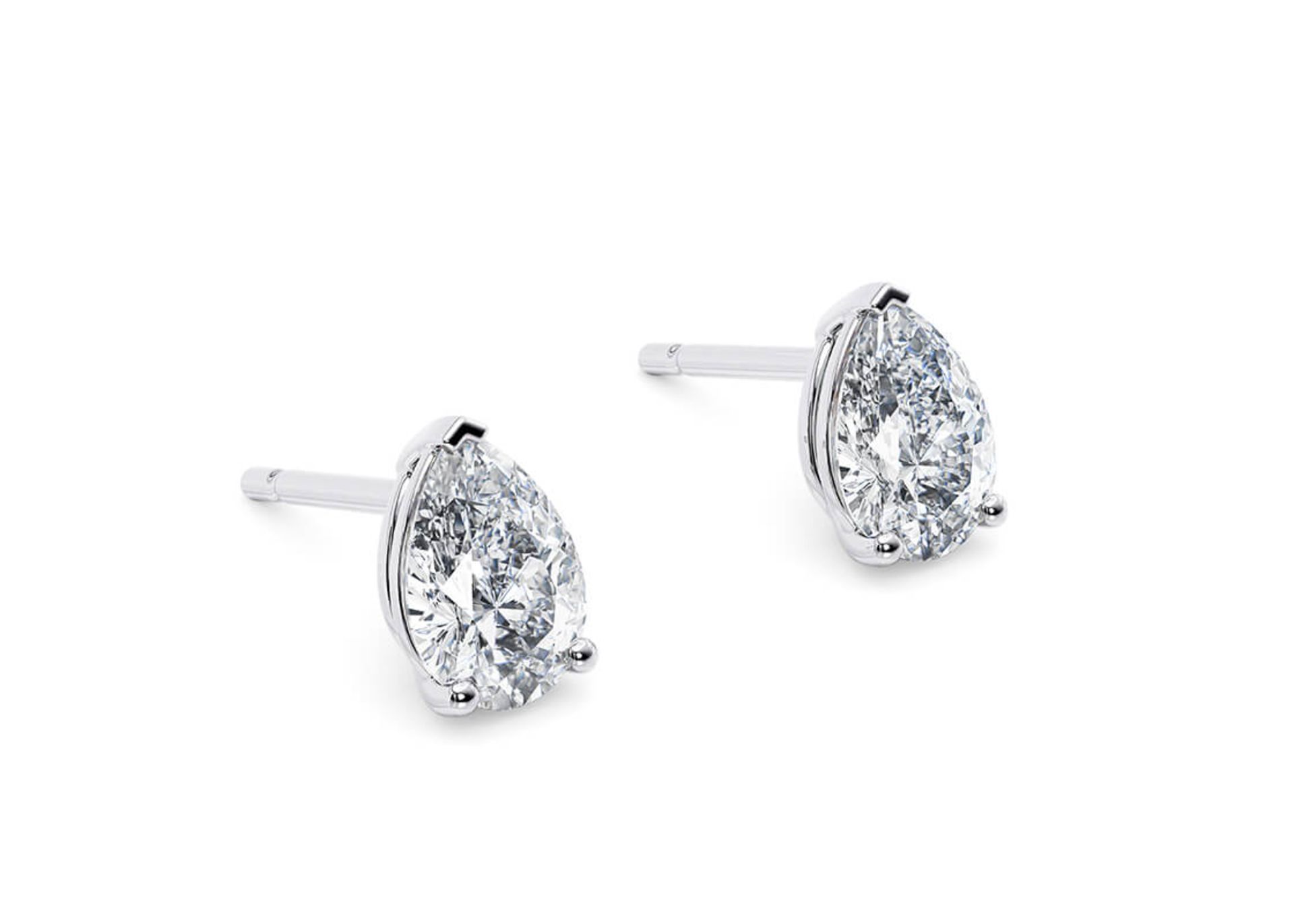 Pear Cut 2.00 Carat Natural Diamond Earrings 18kt White Gold - Colour G - SI Clarity- GIA - Image 2 of 3