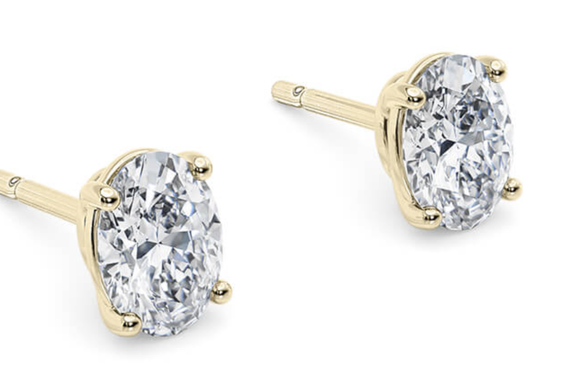 Oval Cut 2.00 Carat Natural Diamond Earrings Set in 18kt Yellow Gold - E Colour SI Clarity - GIA - Bild 2 aus 3