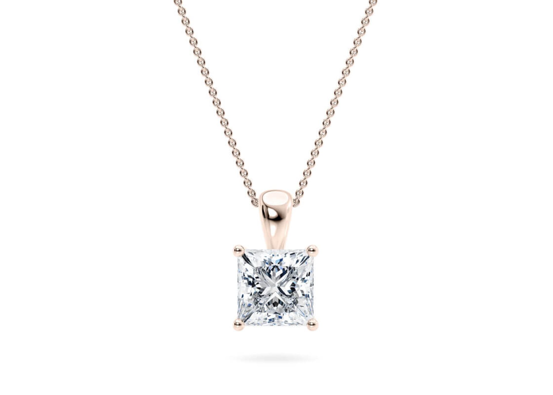 Princess Cut Diamond 2.00 Carat D Colour VS1 Clarity - Necklace Pendant - 18kt Rose Gold