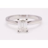 Emerald Cut Natural Diamond Platinum Ring 1.00 Carat D Colour VVS2 Clarity EX EX - GIA