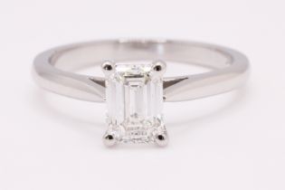 Emerald Cut Natural Diamond Platinum Ring 1.00 Carat D Colour VVS2 Clarity EX EX - GIA