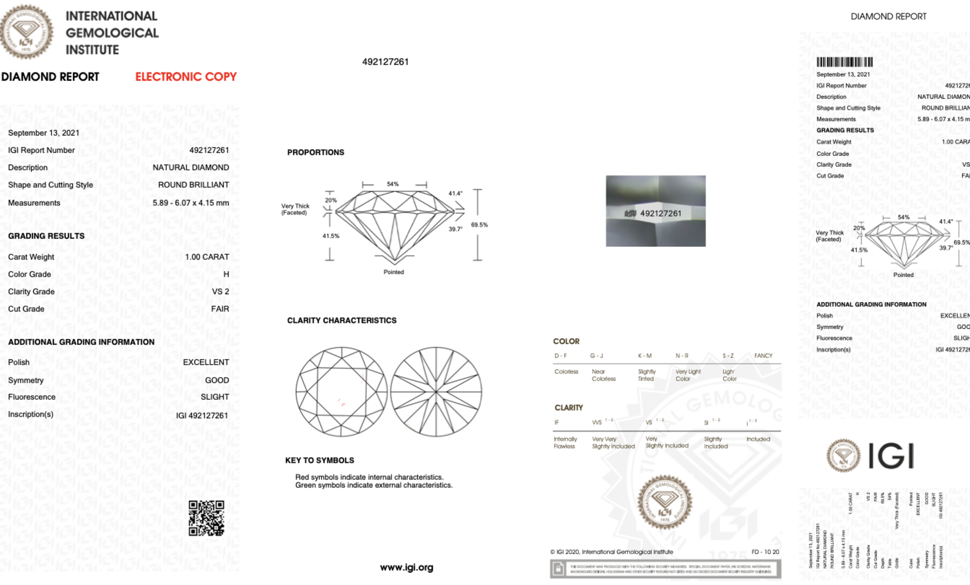 Round Brilliant Cut Natural Diamond Ring 1.00 Carat H Colour VS2 Clarity EX GD - IGI - Bild 10 aus 10