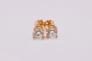 Round Brilliant Cut 4.00 Carat Diamond Earrings Set in 18kt Rose Gold - F Colour VS Clarity - GIA