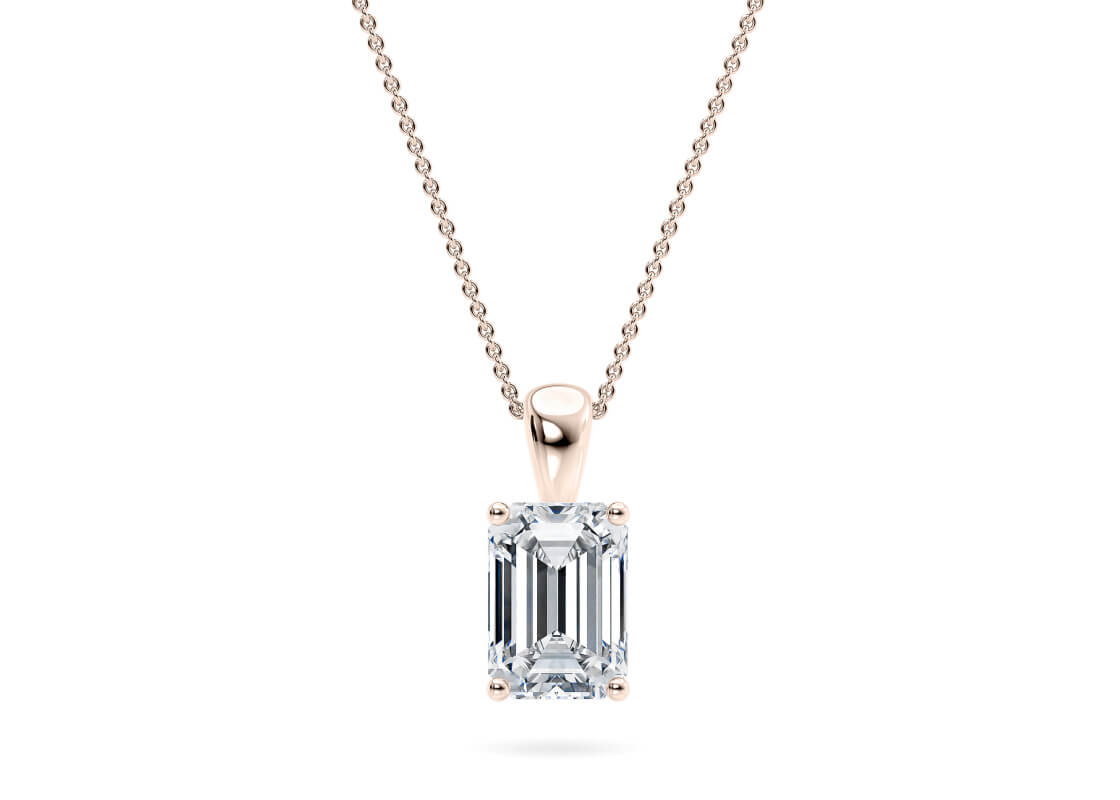 ** ON SALE **Emerald Cut Diamond 2.00 Carat E Colour VS1 Clarity -Necklace Pendant - 18kt Rose Gold