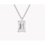Emerald Cut Diamond 1.00 Carat D Colour VS1 Clarity - Necklace Pendant - 18kt White Gold