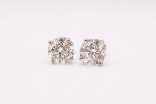 Round Brilliant Cut 3.00 Carat Natural Diamond Earrings 18kt White Gold - F Colour SI Clarity- IGI