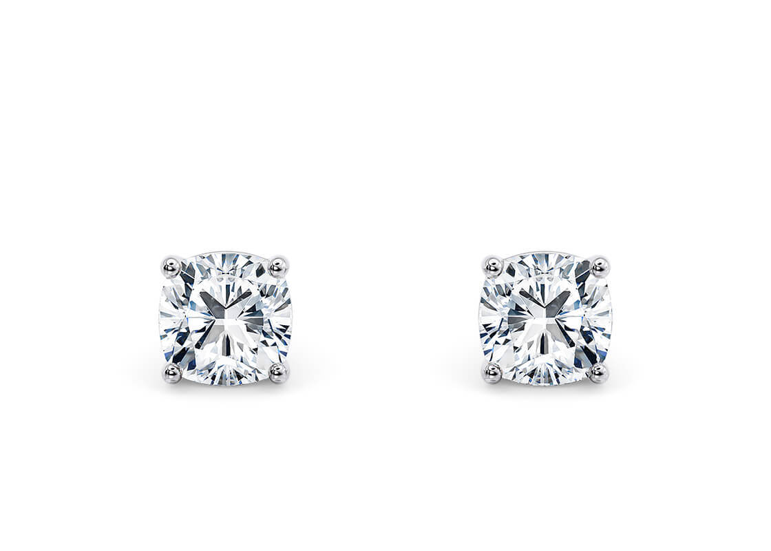 Cushion Brilliant 2.00 Carat Diamond Earrings Set in 18kt White Gold - D Colour VS Clarity - IGI