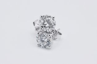 Round Brilliant Cut 3.00 Carat Natural Diamond Earrings 18kt White Gold - Colour F - SI Clarity- GIA