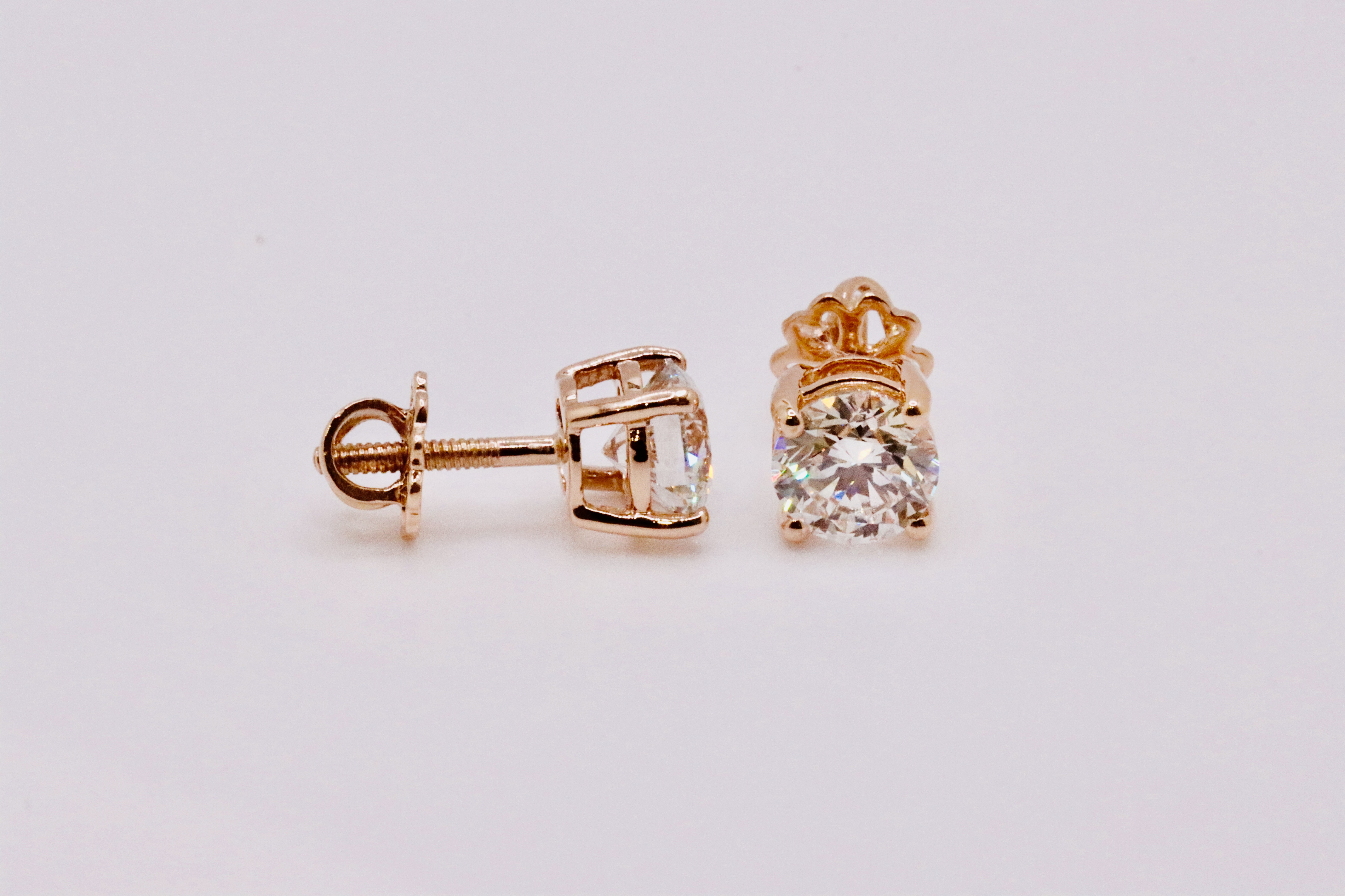 Round Brilliant Cut 4.00 Carat Diamond Earrings Set in 18kt Rose Gold - F Colour VS Clarity - GIA - Bild 3 aus 4